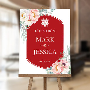 Red Peonies Vietnamese LỄ ĐÍNH HÔN Engagement Sign