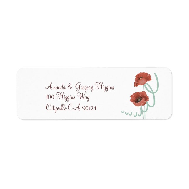Red Peonies Wedding Address Labels (Front)