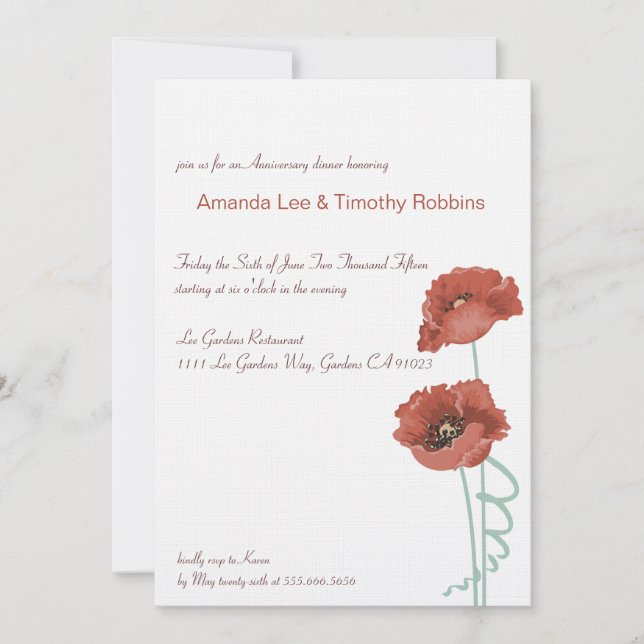 Red Peonies Wedding Anniversary Party Invite (Front)