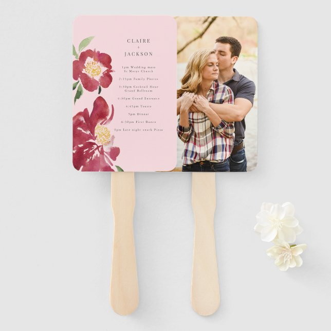 Red Peonies Wedding Hand Fan (Front and Back)