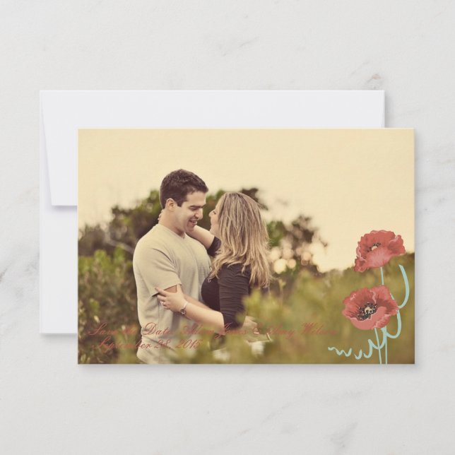 Red Peonies Wedding Save the Date Cards (Front)