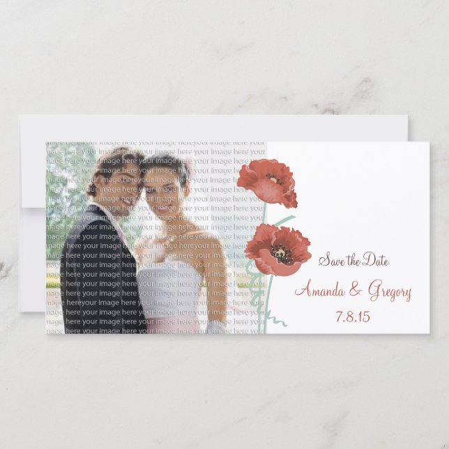Red Peonies Wedding Save the Date Photo Cards (Front)