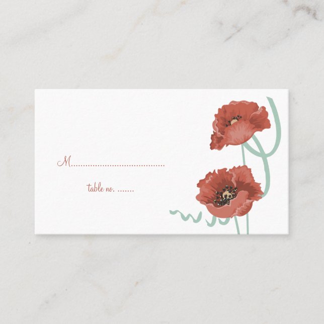 Red Peonies Wedding Table Place Cards (Front)
