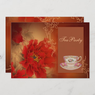 Red Peony Chinese bridal shower tea party Invitation