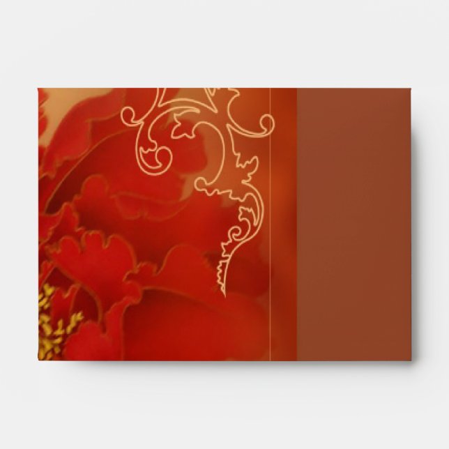 Red Peony Double Happiness Chinese wedding Envelope (Front)