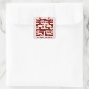 Red Peony Double Happiness Chinese Wedding Square Sticker