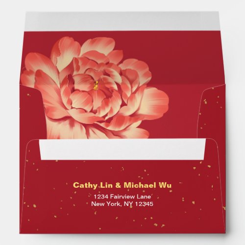 Red Peony Double Xi Chinese Wedding Invitation Envelope