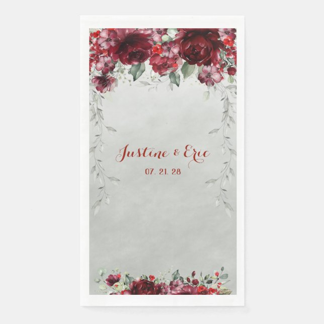 Red Peony Epiphany Vines Wedding Paper Guest Towels (Front)
