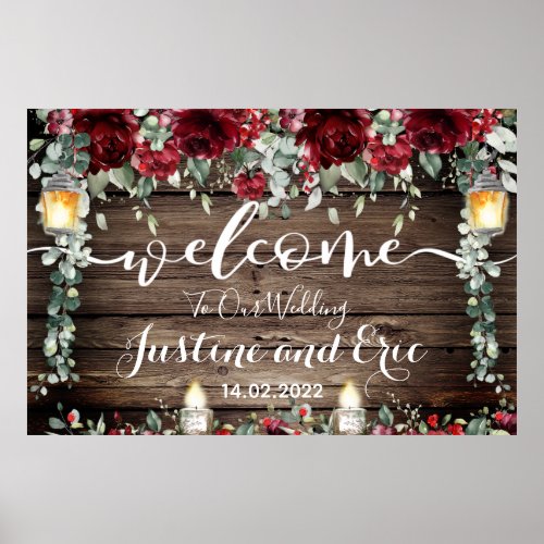 Red Peony Epiphany Wedding 48x32 Inch Welcome Sign