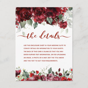 Red Peony Epiphany Wedding Details Accommodation Enclosure Card