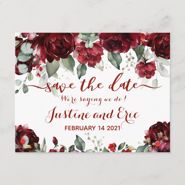 Red Peony Epiphany Wedding Save The Date Postcard (Front)