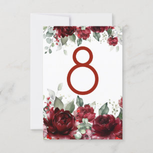 Red Peony Epiphany Wedding Table Number Card