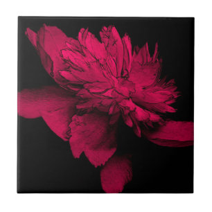 Red Peony Floral Art Tile