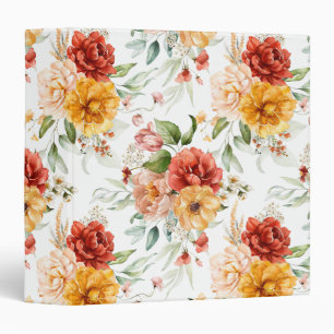 Red Peony Flower Bouquet Pattern 3 Ring Binder