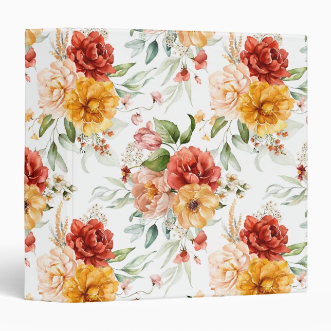 Red Peony Flower Bouquet Pattern 3 Ring Binder (Front/Spine)