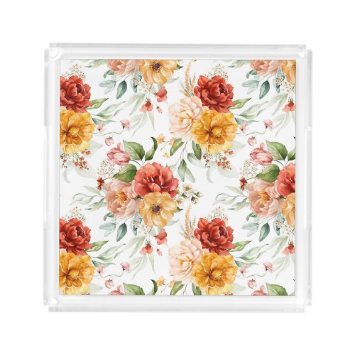 Red Peony Flower Bouquet Pattern Acrylic Tray