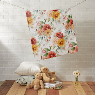 Red Peony Flower Bouquet Pattern Baby Blanket