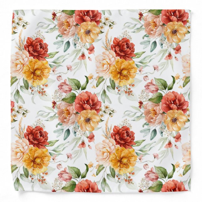 Red Peony Flower Bouquet Pattern Bandana (Front)