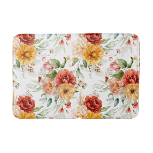 Red Peony Flower Bouquet Pattern Bath Mat