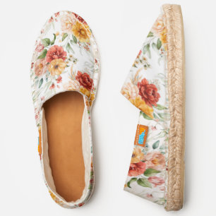 Red Peony Flower Bouquet Pattern Espadrilles