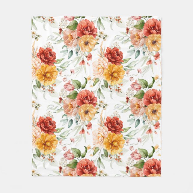 Red Peony Flower Bouquet Pattern Fleece Blanket (Front)
