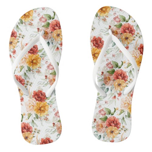 Red Peony Flower Bouquet Pattern Flip Flops