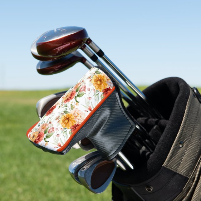 Red Peony Flower Bouquet Pattern Golf Head Cover (In Situ)