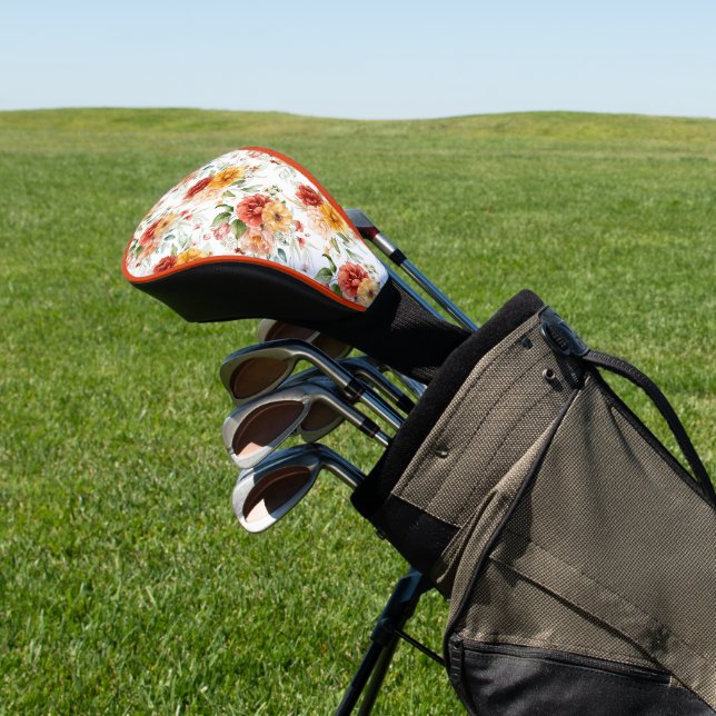 Red Peony Flower Bouquet Pattern Golf Head Cover (In Situ)
