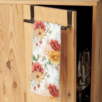 Red Peony Flower Bouquet Pattern Kitchen Towel