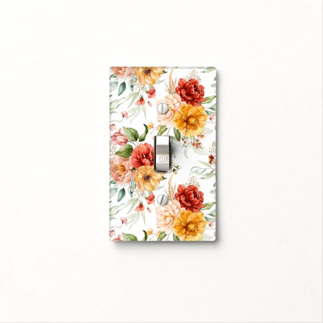 Red Peony Flower Bouquet Pattern Light Switch Cover (In Situ)