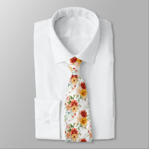 Red Peony Flower Bouquet Pattern Neck Tie