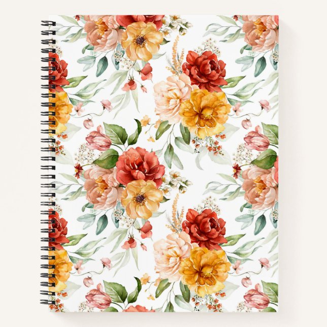 Red Peony Flower Bouquet Pattern Notebook (Front)