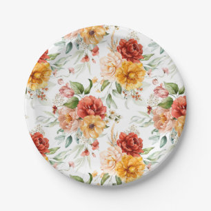 Red Peony Flower Bouquet Pattern Paper Plates