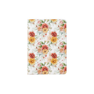 Red Peony Flower Bouquet Pattern Passport Holder