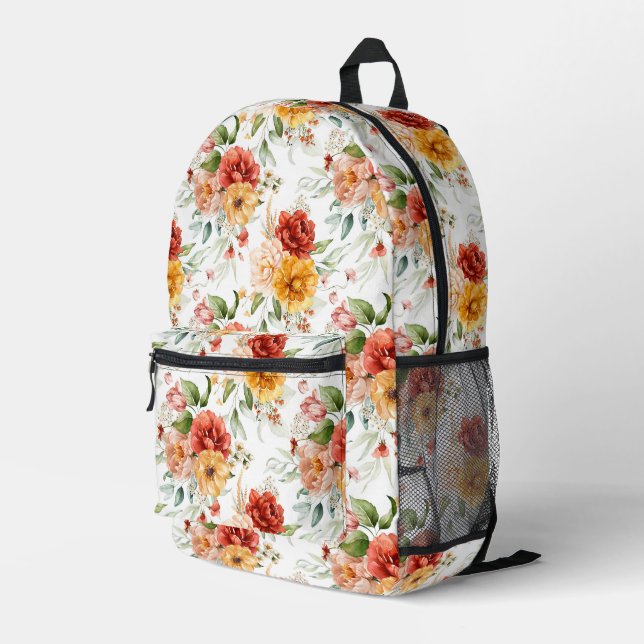 Red Peony Flower Bouquet Pattern Printed Backpack (Back Corner Right)