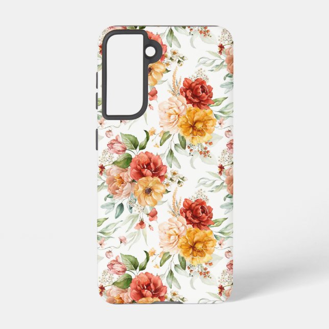 Red Peony Flower Bouquet Pattern Samsung Galaxy Case (Back)