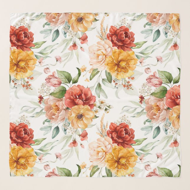 Red Peony Flower Bouquet Pattern Scarf (Front)