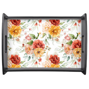 Red Peony Flower Bouquet Pattern Serving Tray