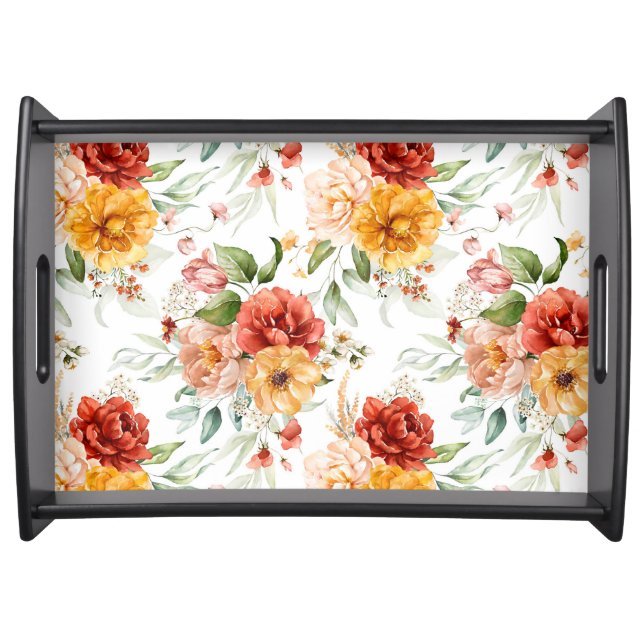 Red Peony Flower Bouquet Pattern Serving Tray (Front)