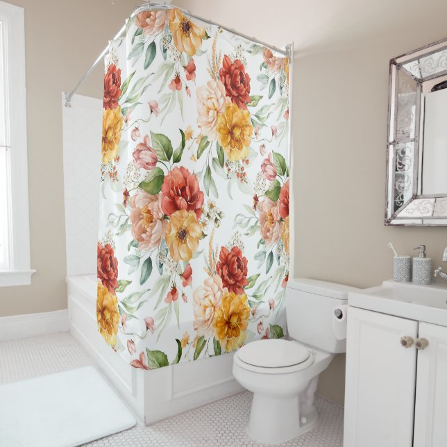 Red Peony Flower Bouquet Pattern Shower Curtain (In Situ)