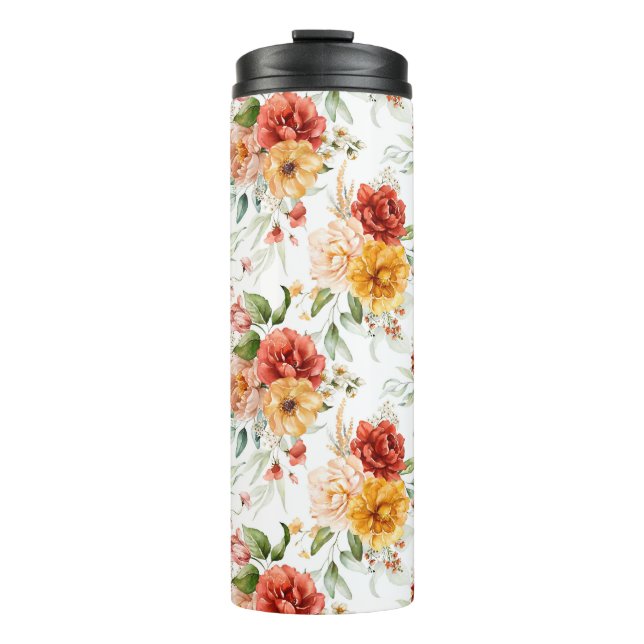 Red Peony Flower Bouquet Pattern Thermal Tumbler (Front)