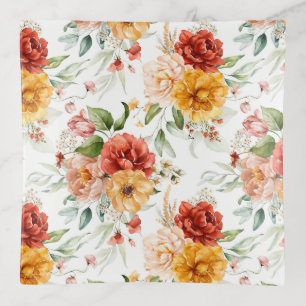 Red Peony Flower Bouquet Pattern Trinket Tray