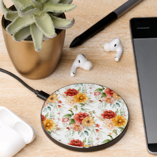 Red Peony Flower Bouquet Pattern Wireless Charger