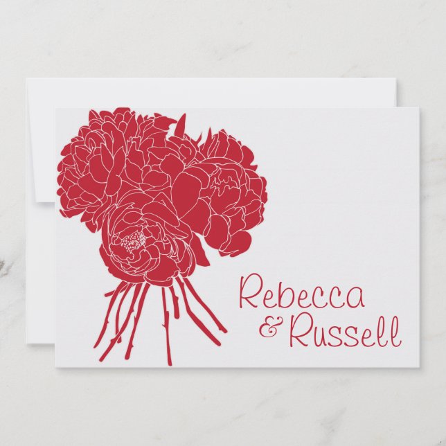 Red Peony Flower Wedding Invitation (Front)