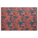 Red peony flowers and moths fabric