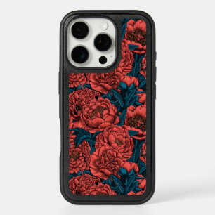 Red peony flowers and moths iPhone 16 pro case