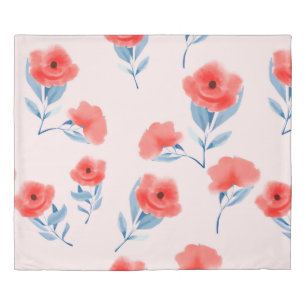Red peony flowers seamless pattern duvet cover