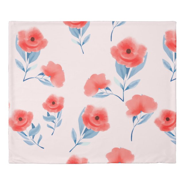 Red peony flowers seamless pattern duvet cover (Front)