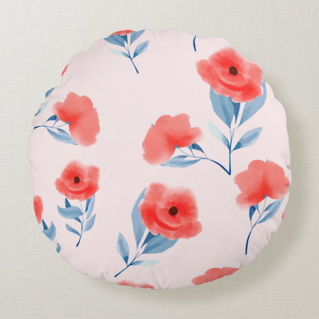 Red peony flowers seamless pattern round pillow (Front)