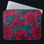 Red peony garden on dark blue laptop sleeve<br><div class="desc">Hand drawn red peony flowers,  seamless pattern design.</div>
